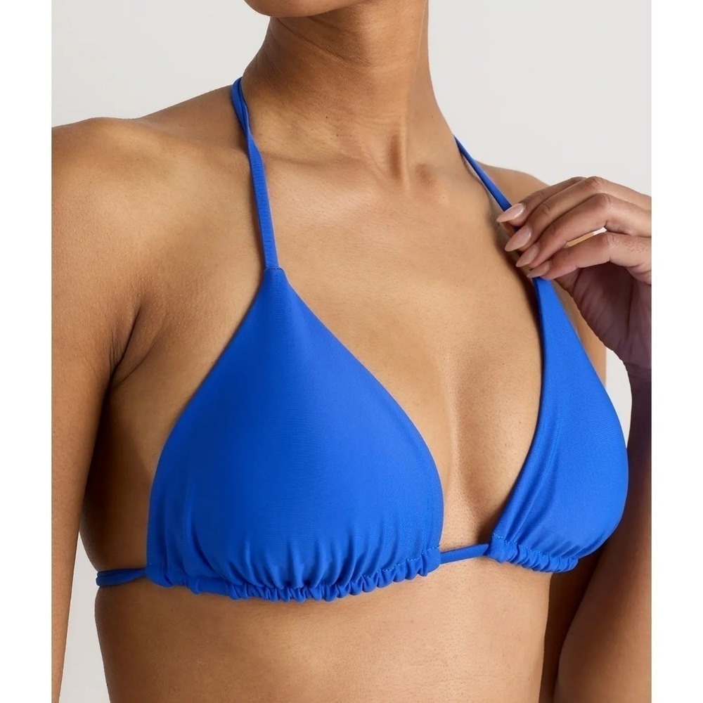 quince italian padded triangle bikini top in electric blue, women size large